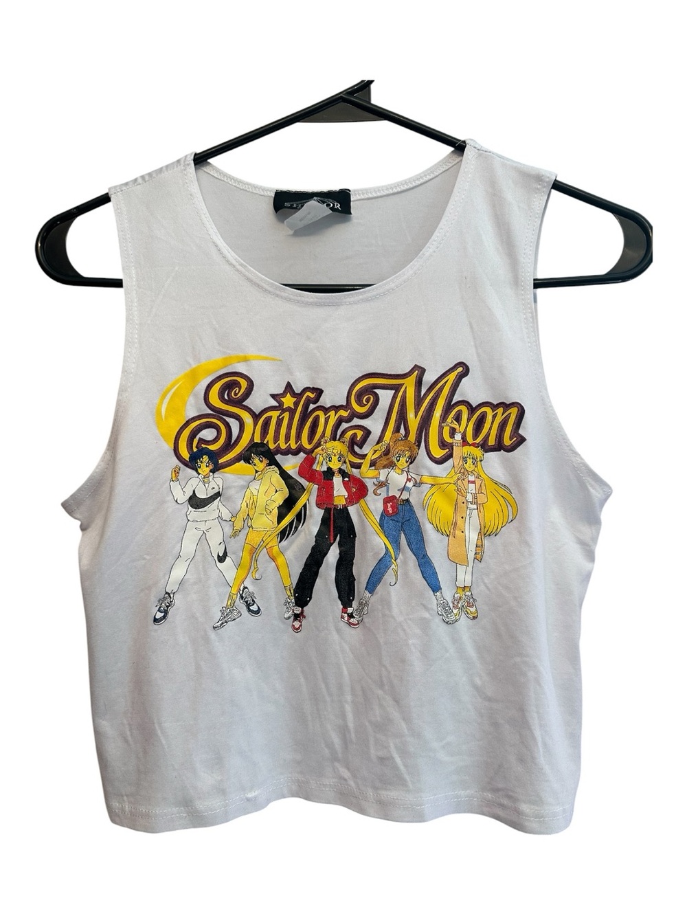 Vintage Y2K Shelor Clothing White Sailor Moon Group Graphic Crop Top Medium